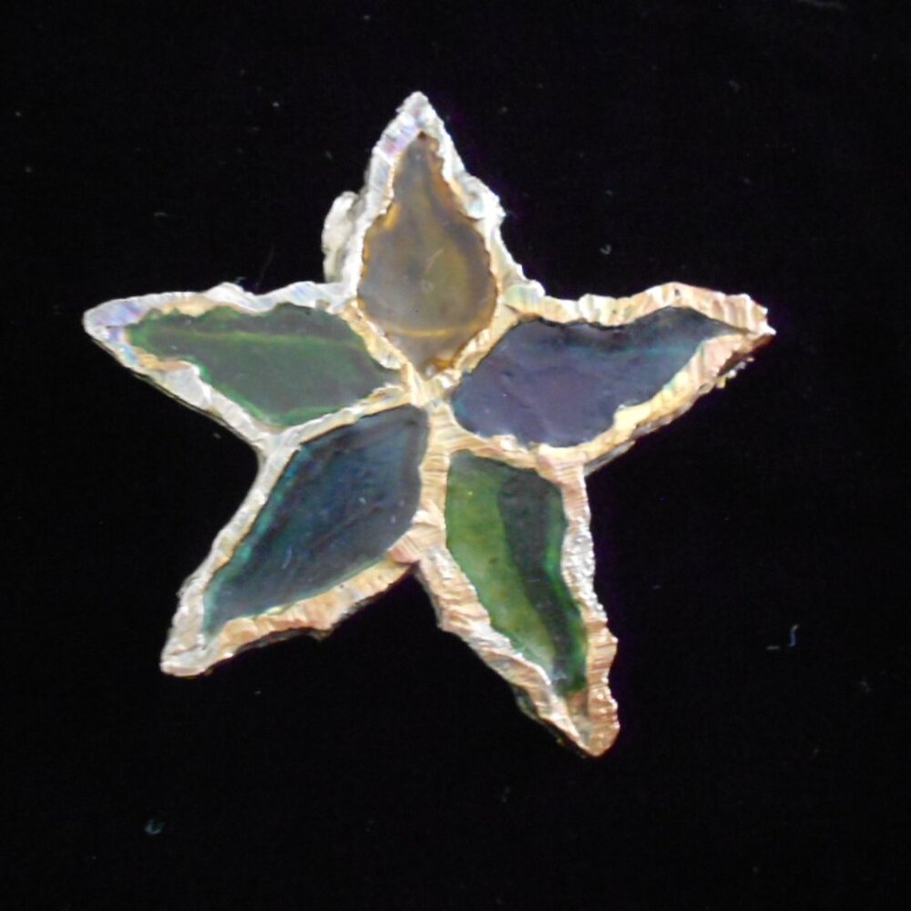 Vintage 1960s Brutalist Style Signed Joy Poured Blue Resin Starfish Brooch